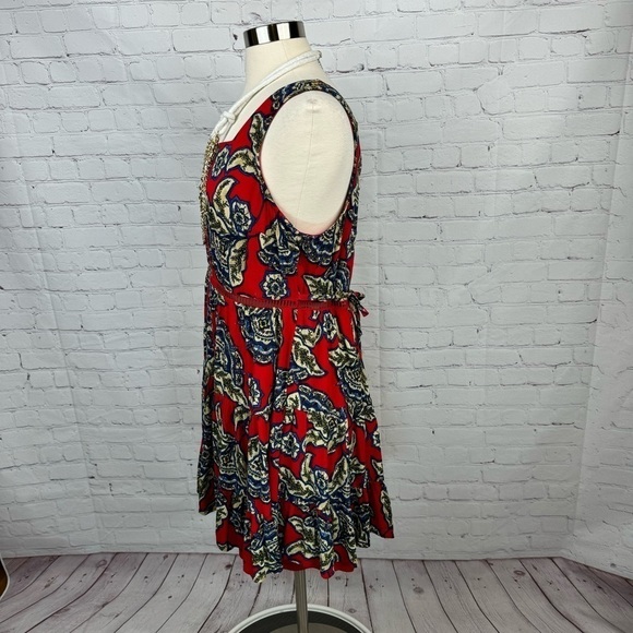 Maurices Dress Red Floral Skater Lined Crinkle Fabric Tie Back Sleeveless Large - Picture 2 of 11